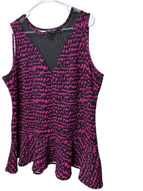 Worthington Women Plus Size 0X Peplum Top Pink Black Mesh Sleeveless